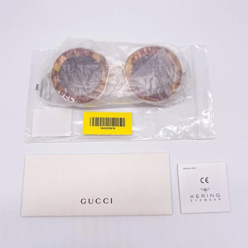 New - Gucci Brown New Gg0113s 010 Round Metal Sunglasses